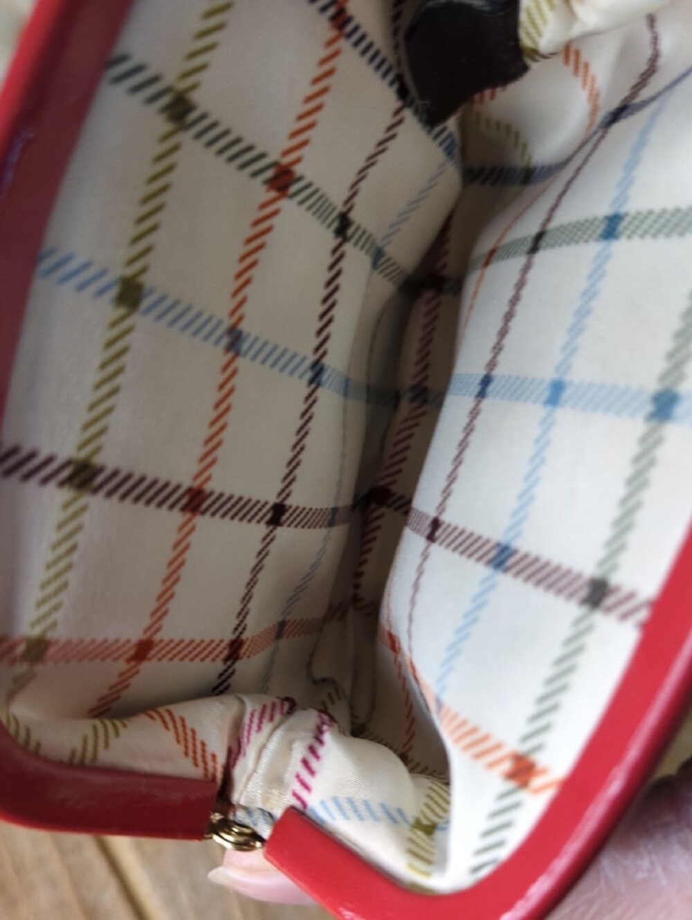 Coach Signature Canvas Kisslock Wristlet- Pink Patent Trim & Tattersall Interior - Picture 2 of 8
